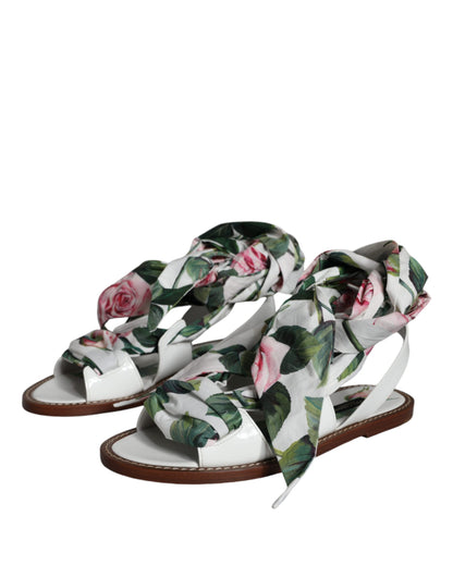 Multicolor Floral Print Ankle Wrap Sandals Shoes-Dolce & Gabbana-LabelTerrace.com