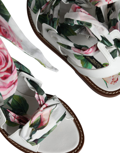 Multicolor Floral Print Ankle Wrap Sandals Shoes-Dolce & Gabbana-LabelTerrace.com