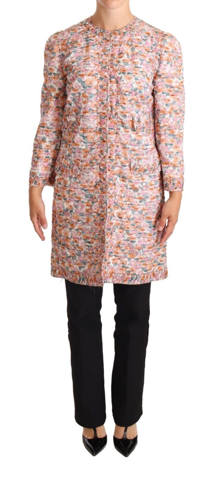 Multicolor Floral Print Silk Trench Coat Jacket-Dolce & Gabbana-LabelTerrace.com