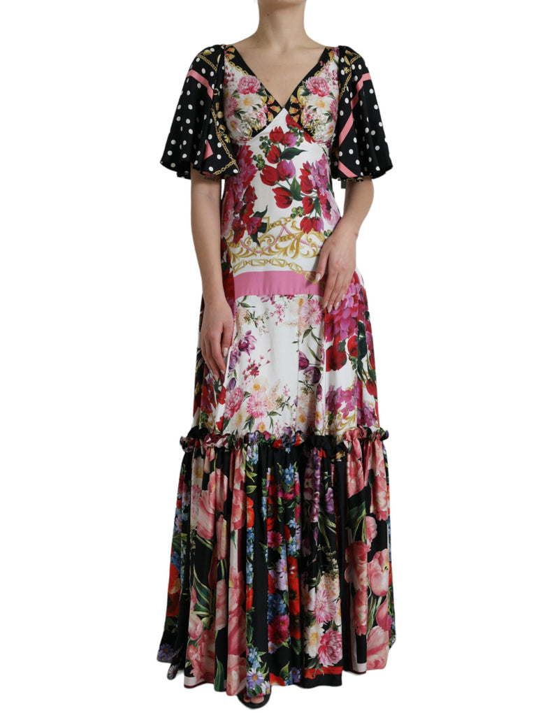 Multicolor Floral Print Silk Twill Gown Dress-Dolce & Gabbana-LabelTerrace.com