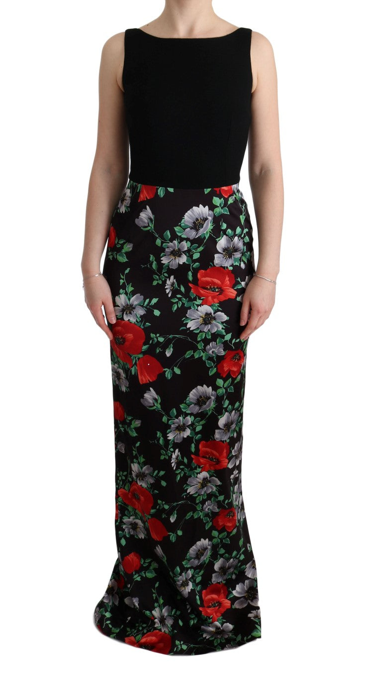 Multicolor Floral Print Stretch Sheath Long Dress-Dolce & Gabbana-LabelTerrace.com