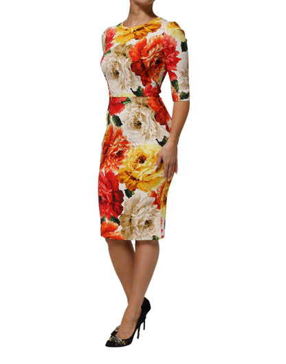 Multicolor Floral Print Viscose Sheath Dress-Dolce & Gabbana-LabelTerrace.com
