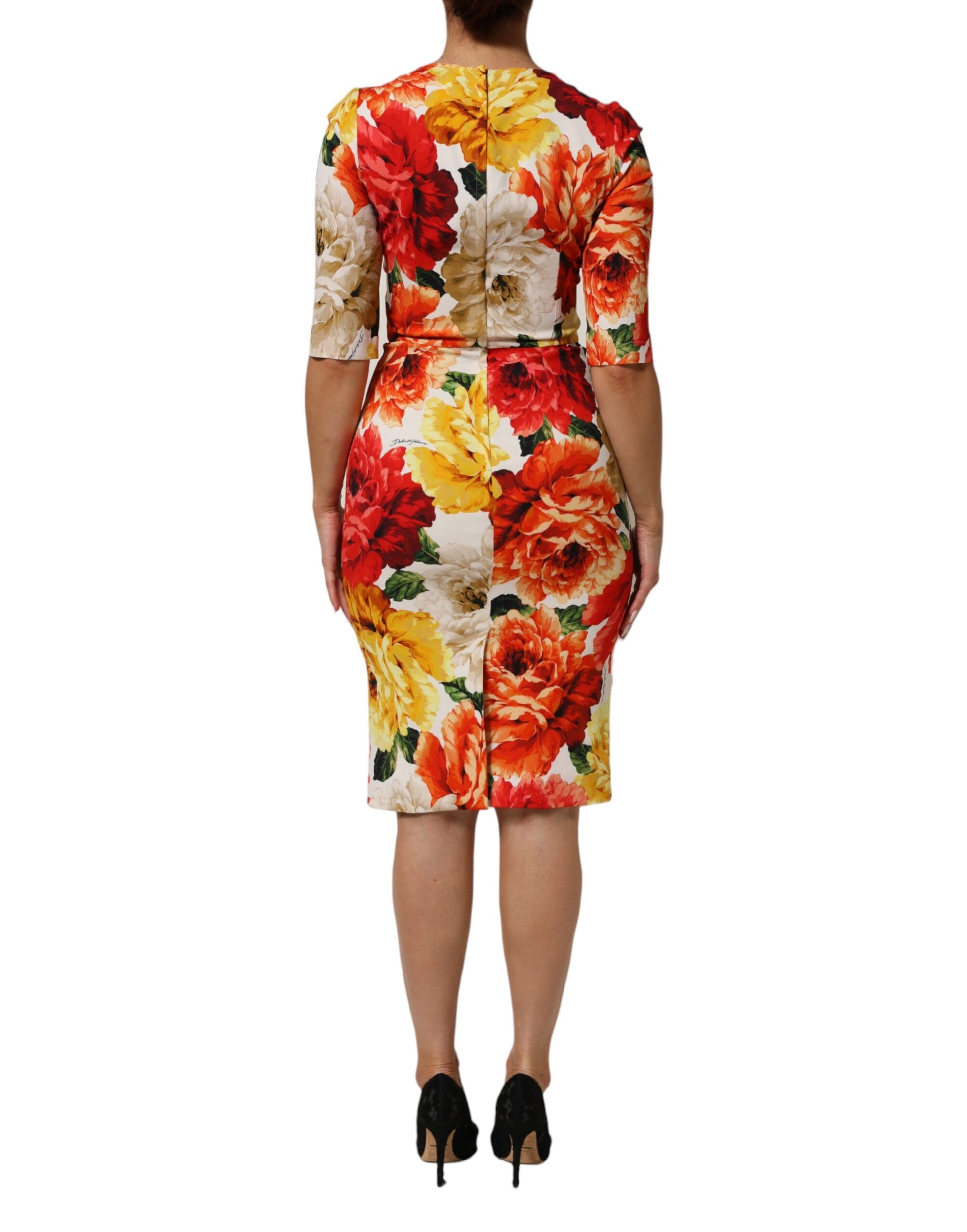 Multicolor Floral Print Viscose Sheath Dress-Dolce & Gabbana-LabelTerrace.com