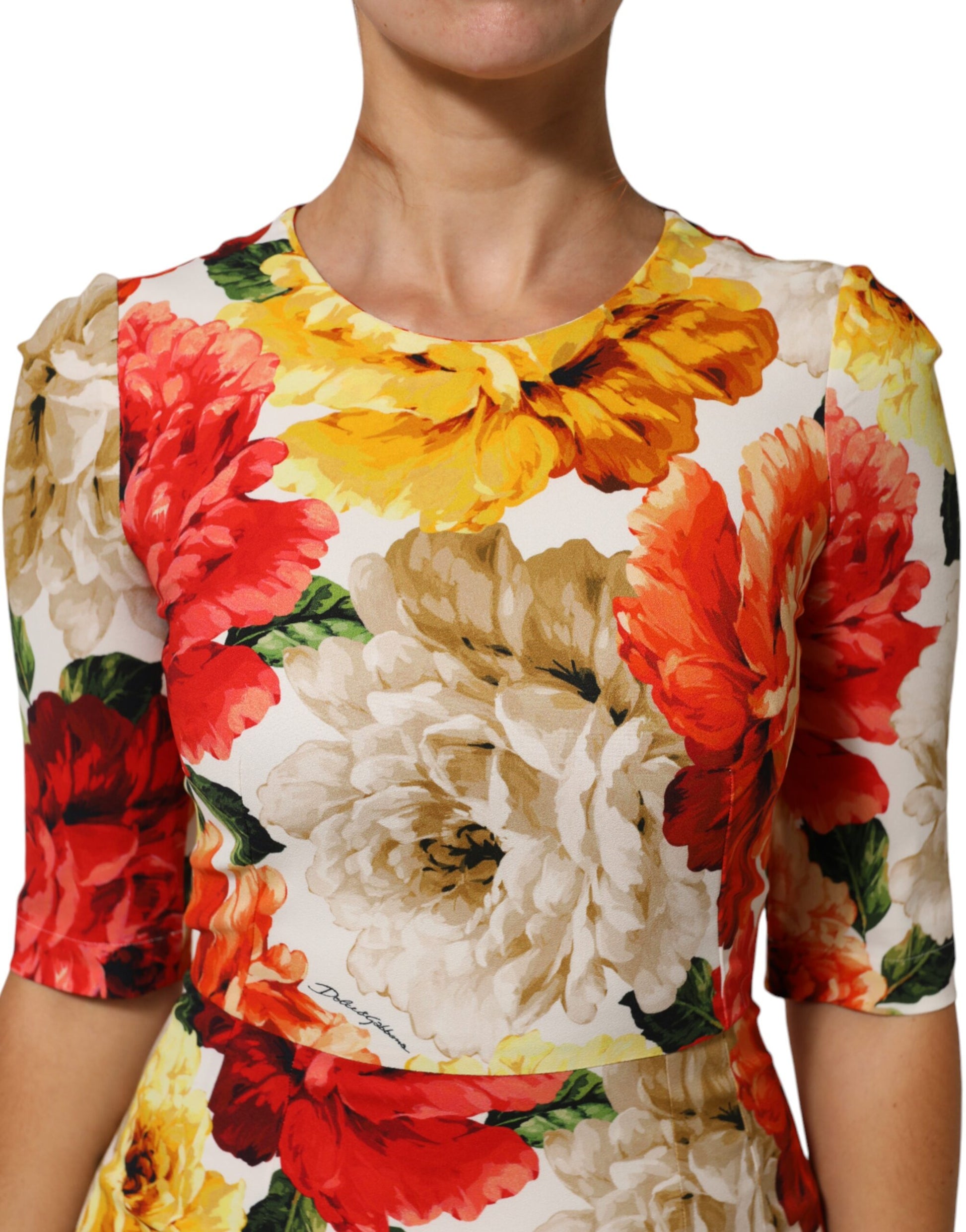 Multicolor Floral Print Viscose Sheath Dress-Dolce & Gabbana-LabelTerrace.com
