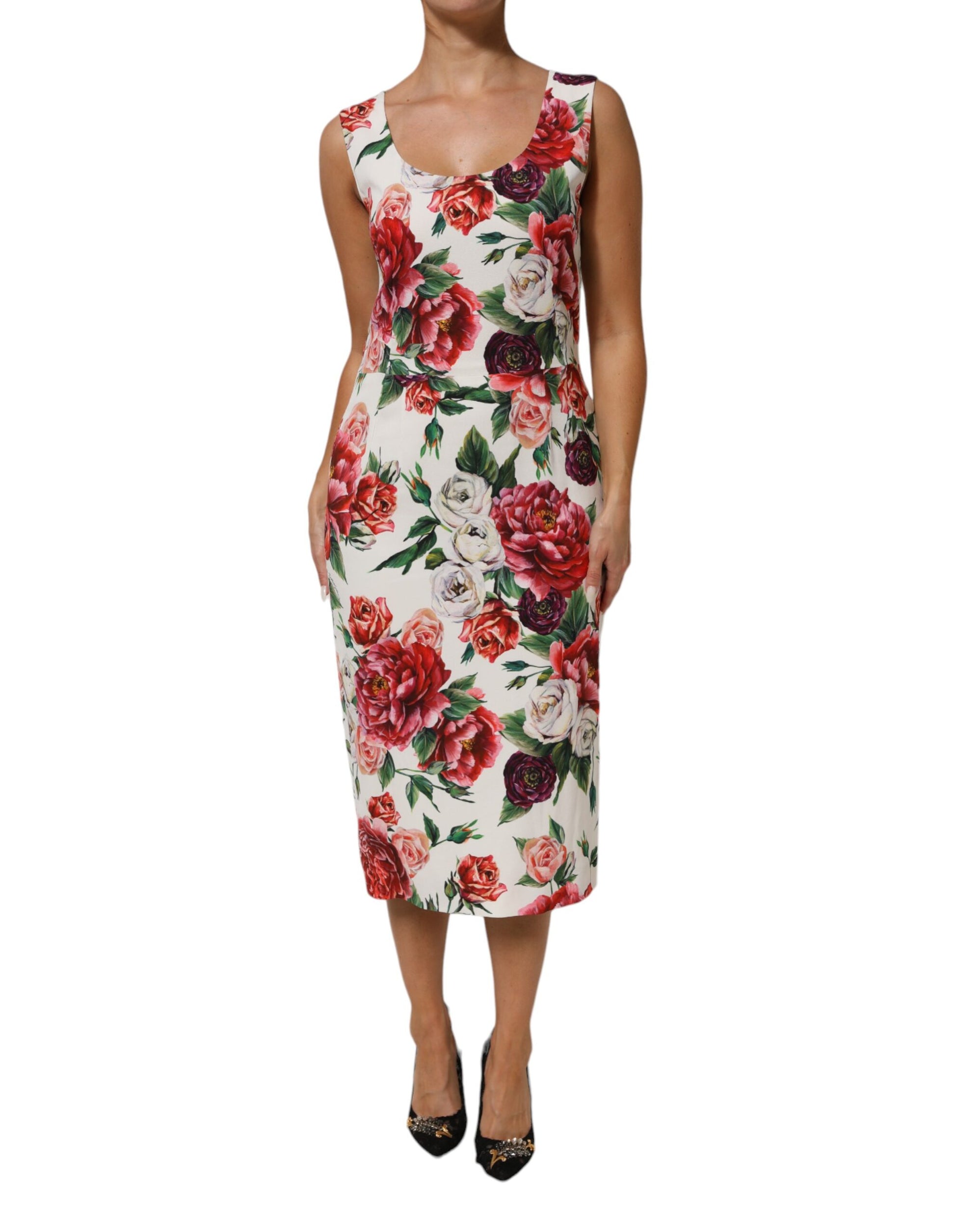 Multicolor Floral Print Viscose Sheath Dress-Dolce & Gabbana-LabelTerrace.com