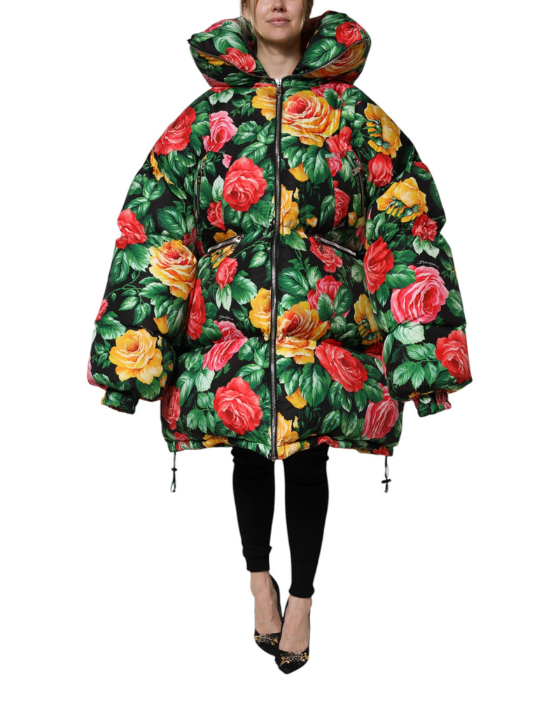 Multicolor Floral Puffer Hooded Jacket-Dolce & Gabbana-LabelTerrace.com