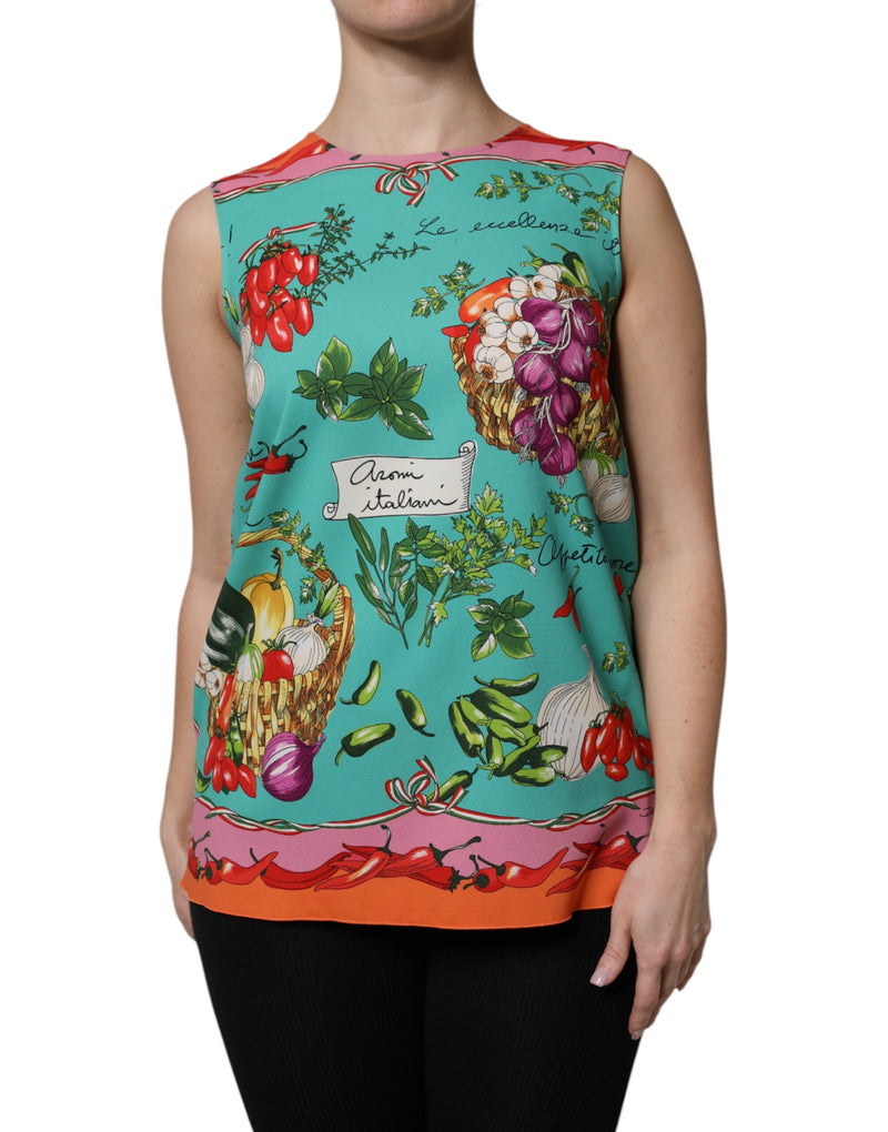 Multicolor Floral Silk Sleeveless Tank Top-Dolce & Gabbana-LabelTerrace.com