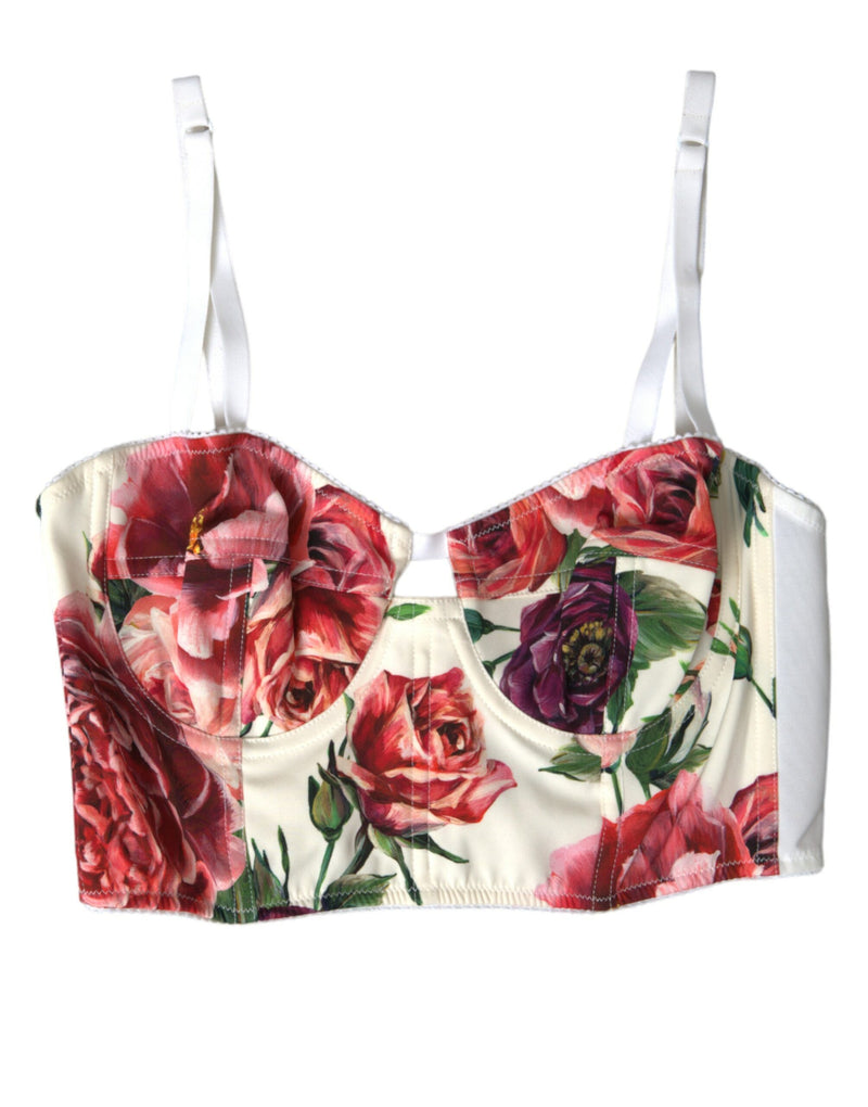 Multicolor Floral Sleeveless Bustier Crop Top-Dolce & Gabbana-LabelTerrace.com