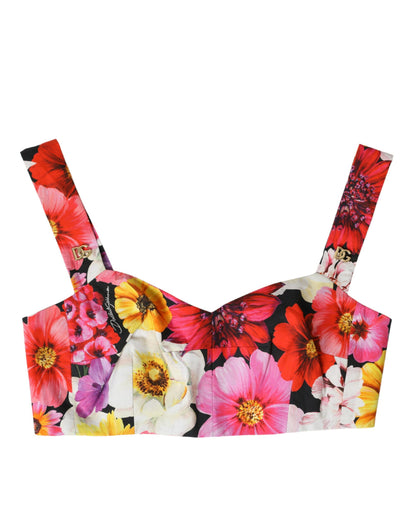 Multicolor Floral Sleeveless Bustier Crop Top-Dolce & Gabbana-LabelTerrace.com
