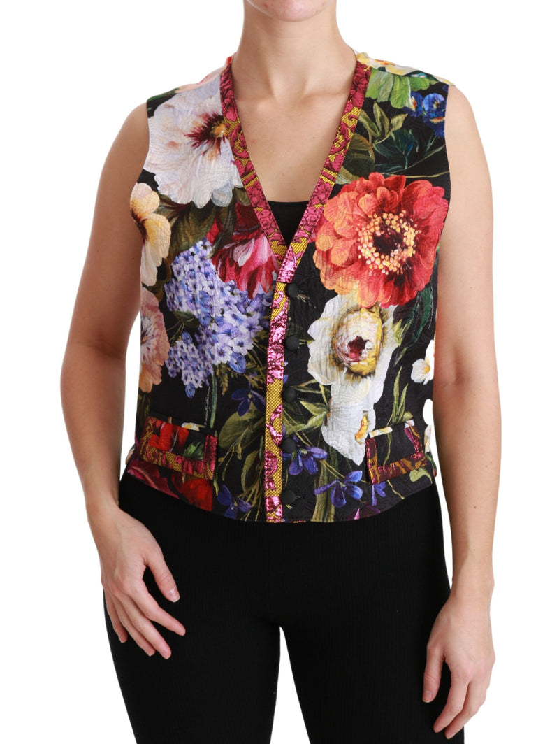 Multicolor Floral Sleeveless Waistcoat Top Vest-Dolce & Gabbana-LabelTerrace.com