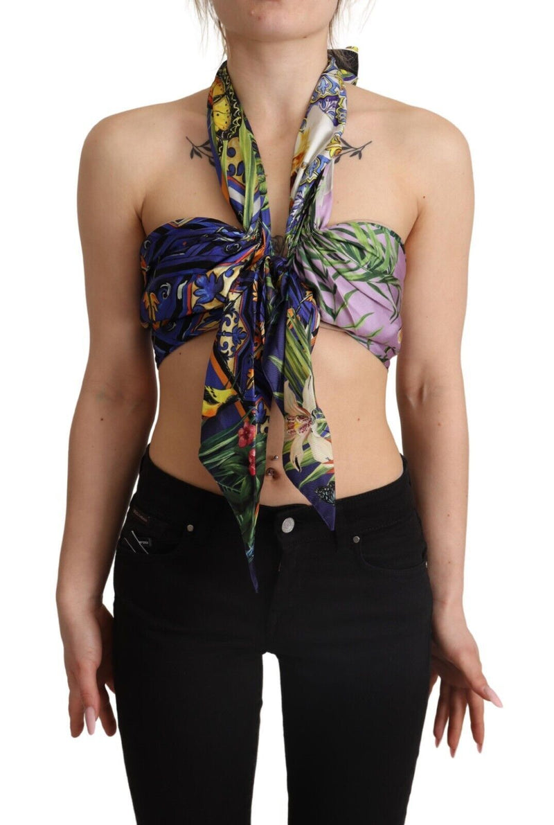Multicolor Foulard Silk Halter Cropped Top-Dolce & Gabbana-LabelTerrace.com