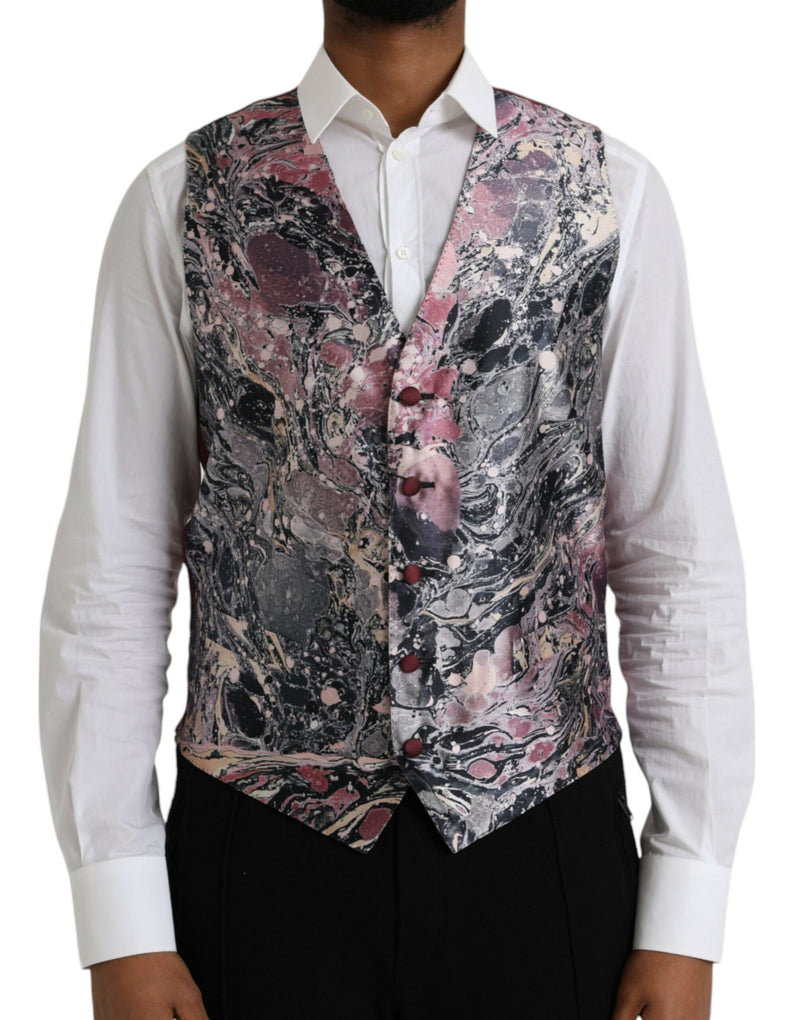 Multicolor Galaxy Silk Waistcoat Formal Vest-Dolce & Gabbana-LabelTerrace.com