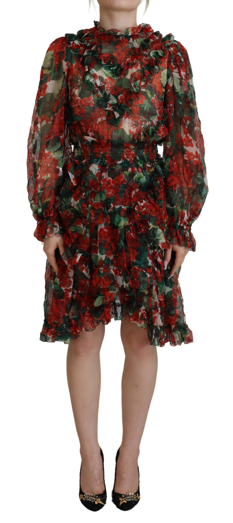 Multicolor Geranium A-line Knee Length Dress-Dolce & Gabbana-LabelTerrace.com