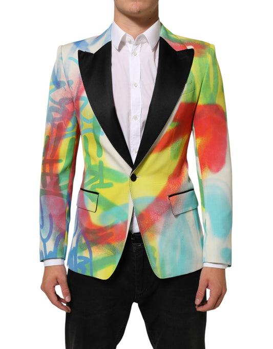 Multicolor Graffiti SICILIA 1 Button Men Suit Blazer-Dolce & Gabbana-LabelTerrace.com