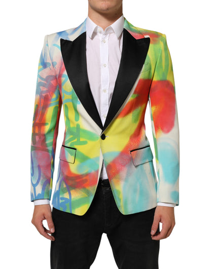 Multicolor Graffiti SICILIA 1 Button Men Suit Blazer-Dolce & Gabbana-LabelTerrace.com