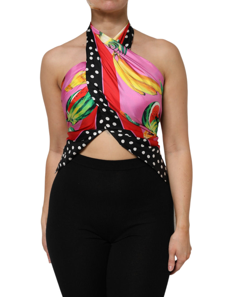 Multicolor Halter Party Evening Cropped Top-Dolce & Gabbana-LabelTerrace.com