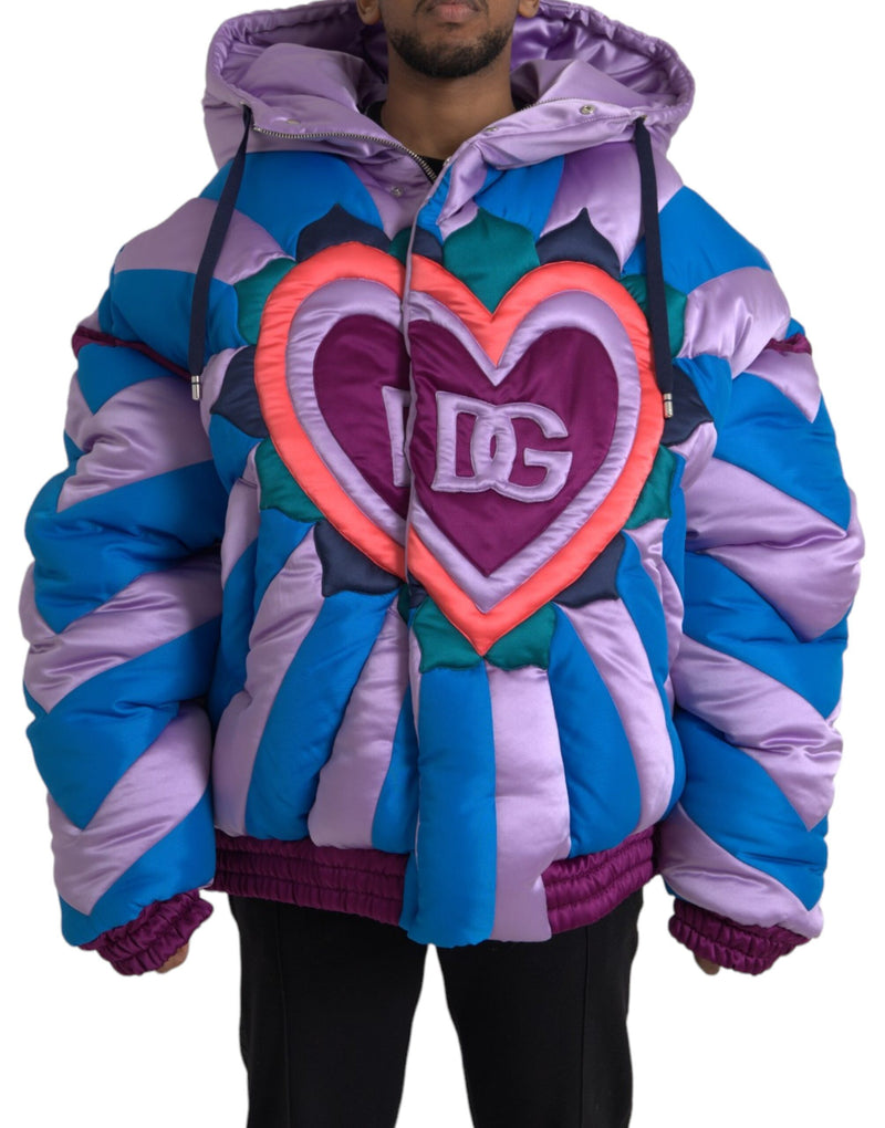 Multicolor Heart Logo Hooded Puffer Jacket-Dolce & Gabbana-LabelTerrace.com