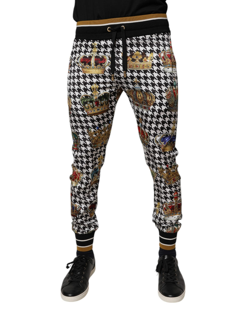 Multicolor Houndstooth Crown Men Sweatpants Pants-Dolce & Gabbana-LabelTerrace.com