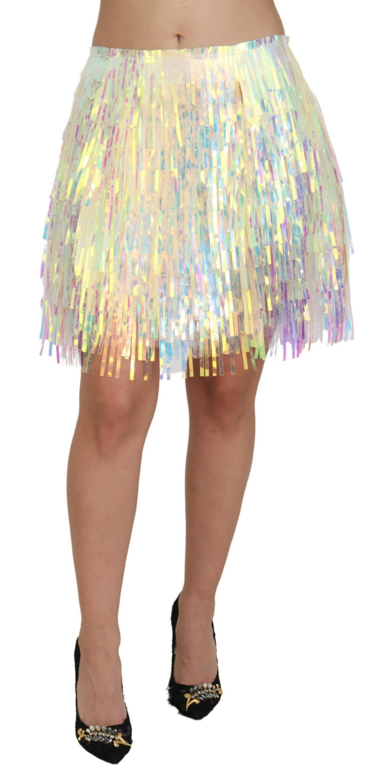 Multicolor Iridescent Fringed Tulle Skirt-Dolce & Gabbana-LabelTerrace.com