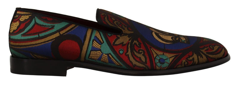Multicolor Jacquard Crown Slippers Loafers Shoes-Dolce & Gabbana-LabelTerrace.com