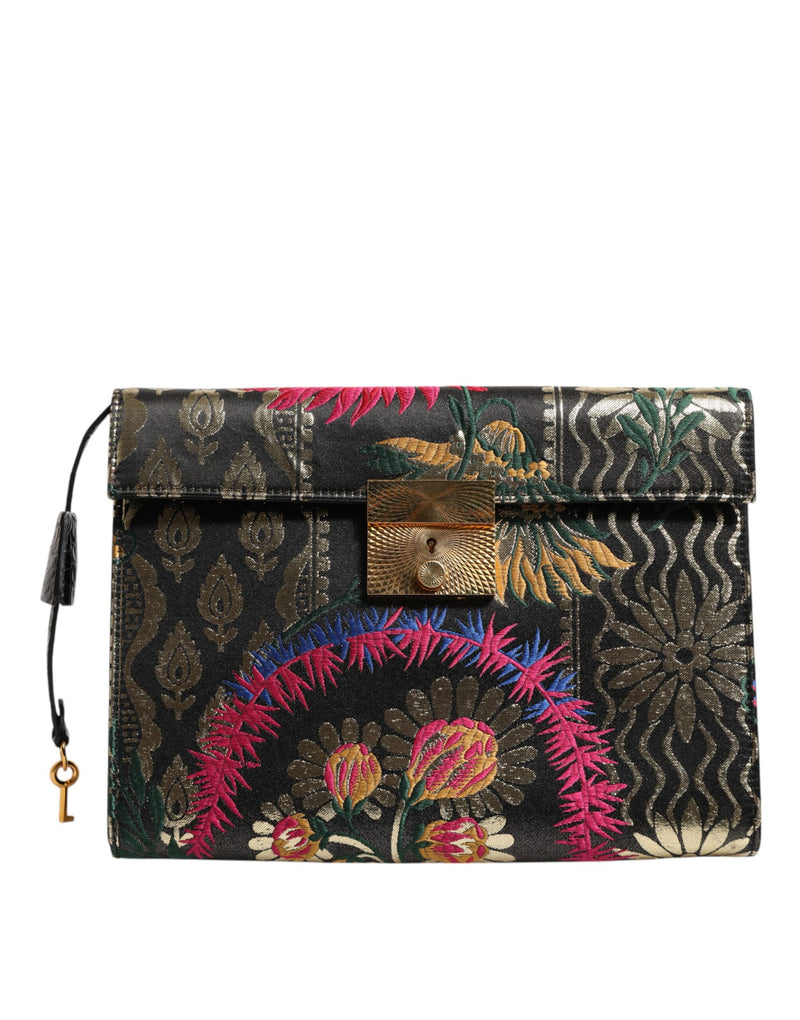 Multicolor Jacquard Floral Document Briefcase Bag-Dolce & Gabbana-LabelTerrace.com