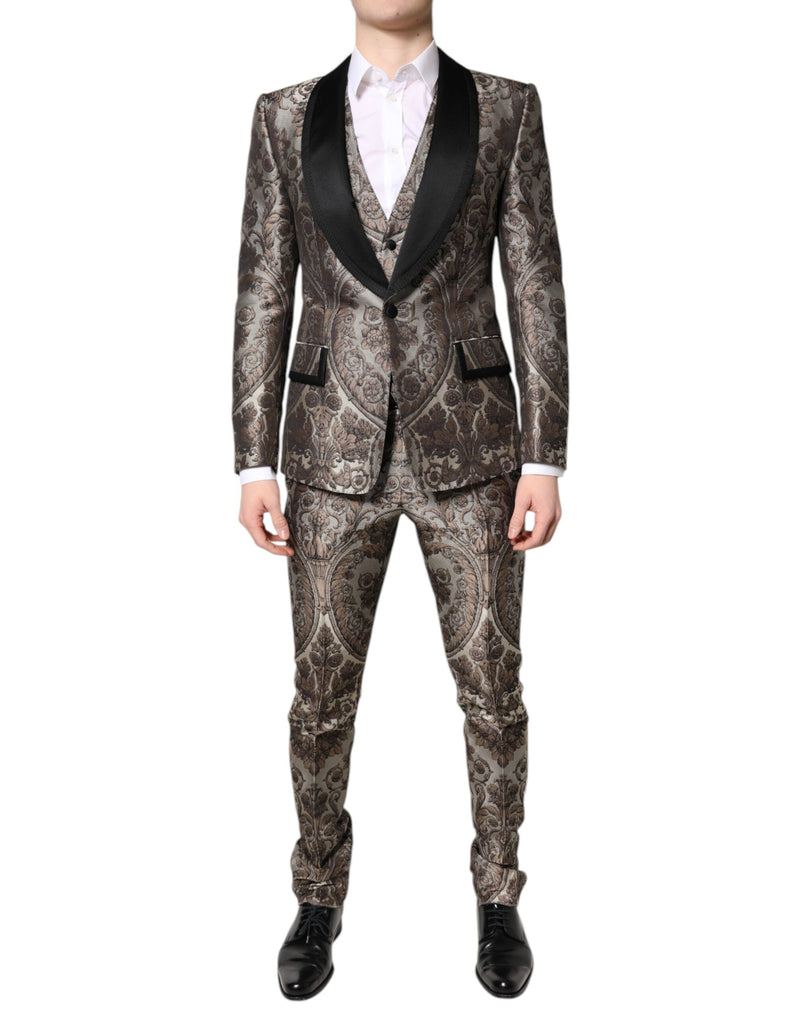 Multicolor Jacquard Single Breasted 3 Piece Suit-Dolce & Gabbana-LabelTerrace.com