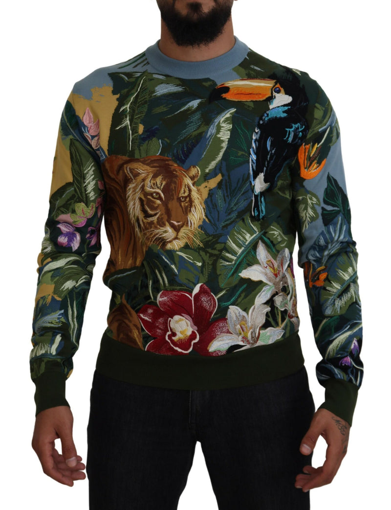Multicolor Jungle Wool Pullover Logo Sweater-Dolce & Gabbana-LabelTerrace.com