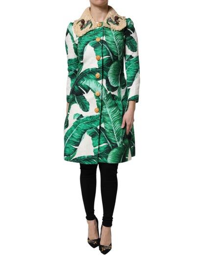 Multicolor Leaf Print Embellished Trenchcoat Jacket