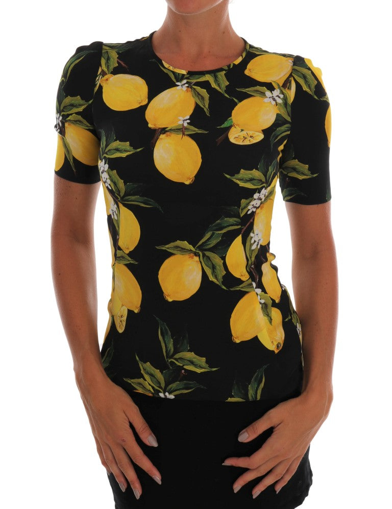 Multicolor Lemon Silk Stretch T-Shirt-Dolce & Gabbana-LabelTerrace.com