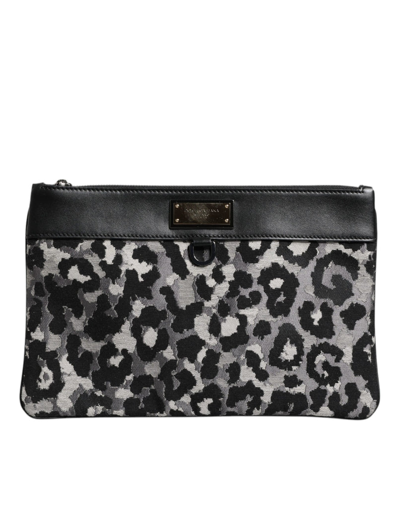 Multicolor Leopard Jacquard Logo Plaque Men Pouch Bag-Dolce & Gabbana-LabelTerrace.com