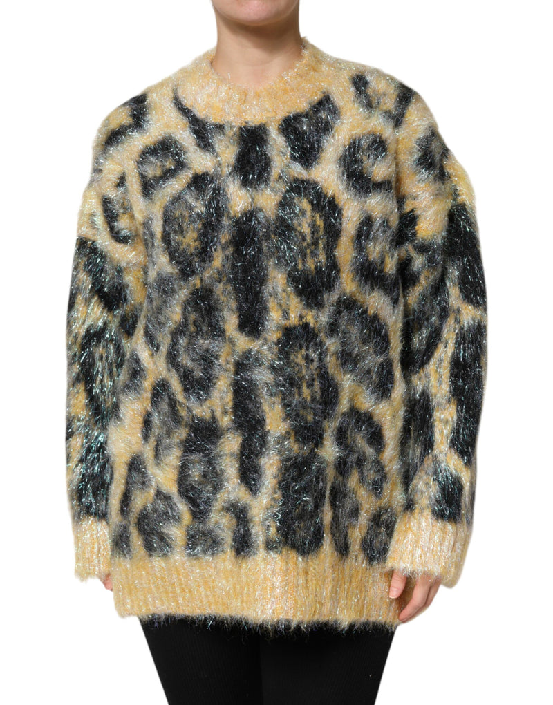 Multicolor Leopard Mohair Crew Neck Sweater-Dolce & Gabbana-LabelTerrace.com