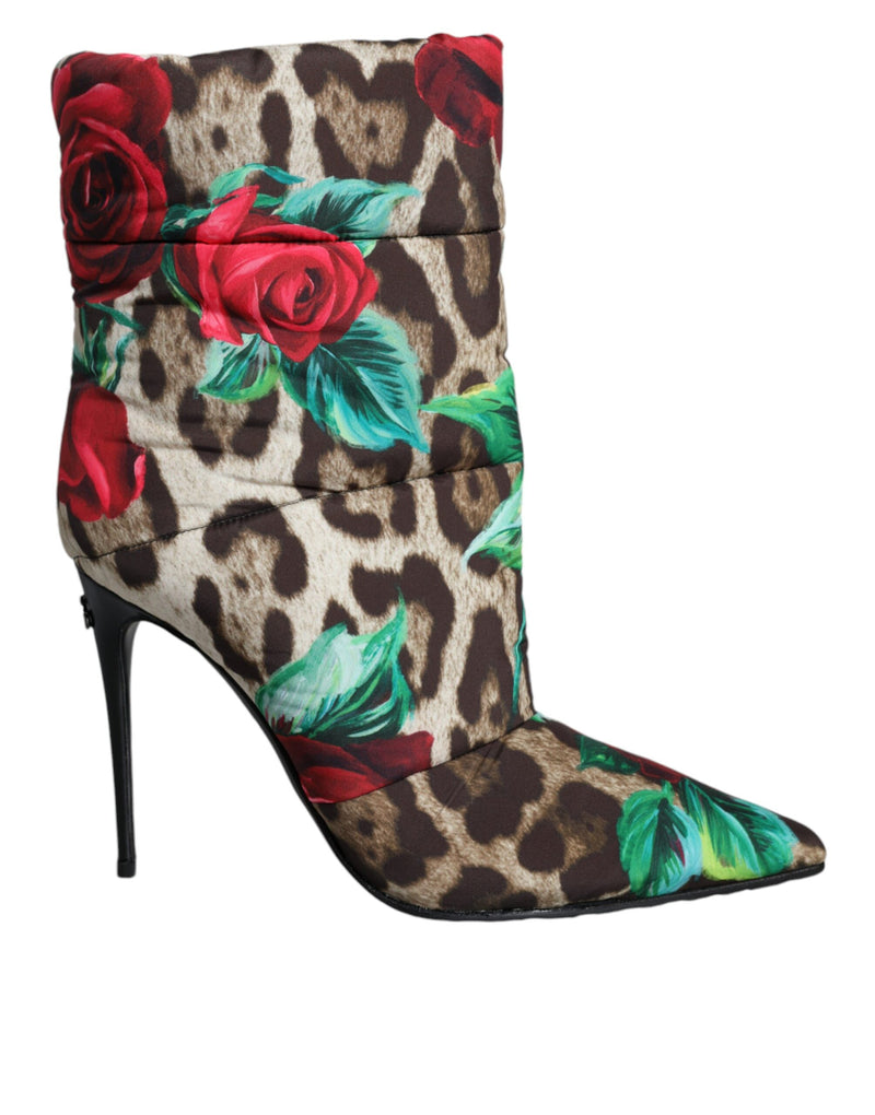 Multicolor Leopard Rose Mid Calf Boots Shoes-Dolce & Gabbana-LabelTerrace.com