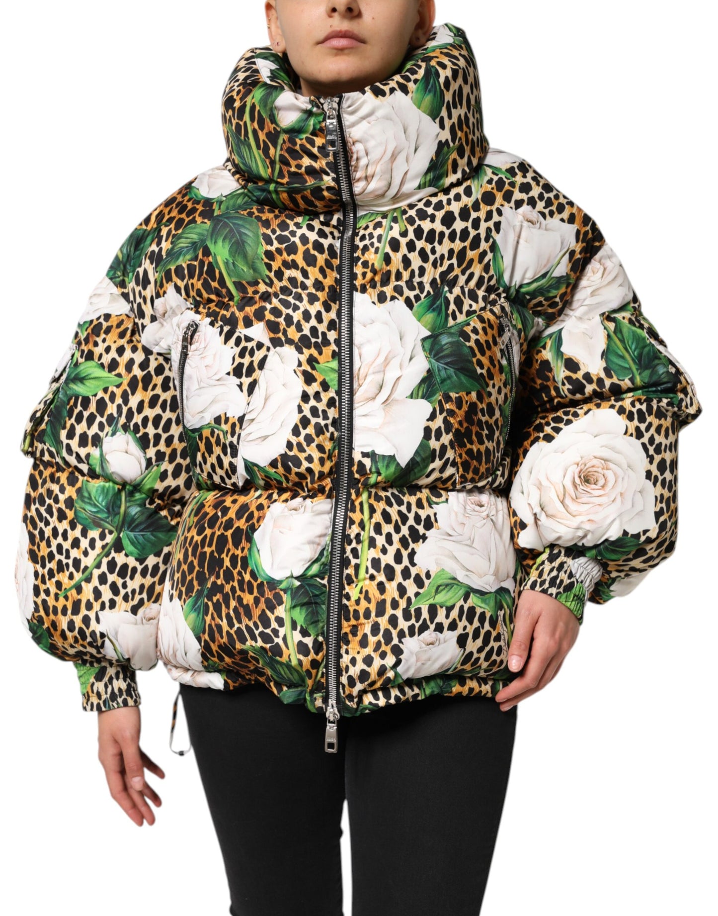Multicolor Leopard Rose Puffer Quilted Jacket-Dolce & Gabbana-LabelTerrace.com