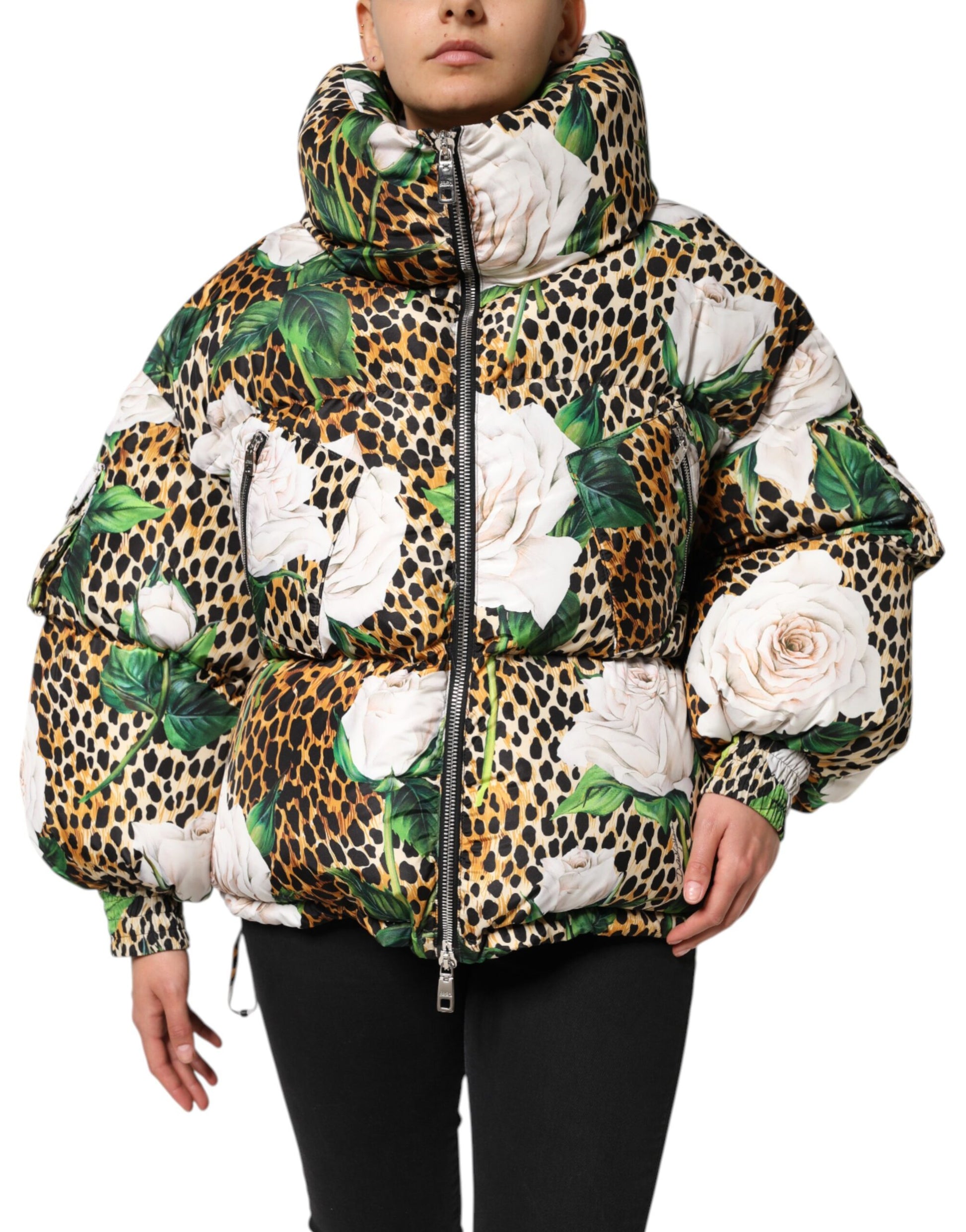 Multicolor Leopard Rose Puffer Quilted Jacket-Dolce & Gabbana-LabelTerrace.com