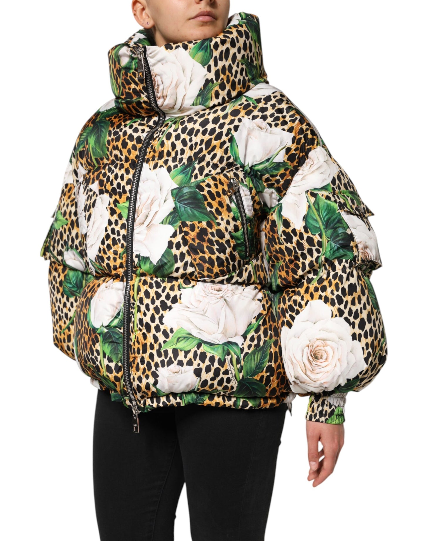 Multicolor Leopard Rose Puffer Quilted Jacket-Dolce & Gabbana-LabelTerrace.com