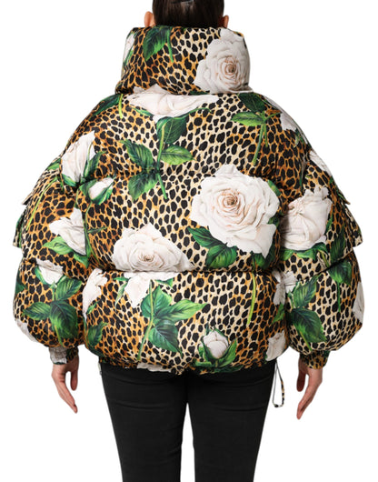 Multicolor Leopard Rose Puffer Quilted Jacket-Dolce & Gabbana-LabelTerrace.com