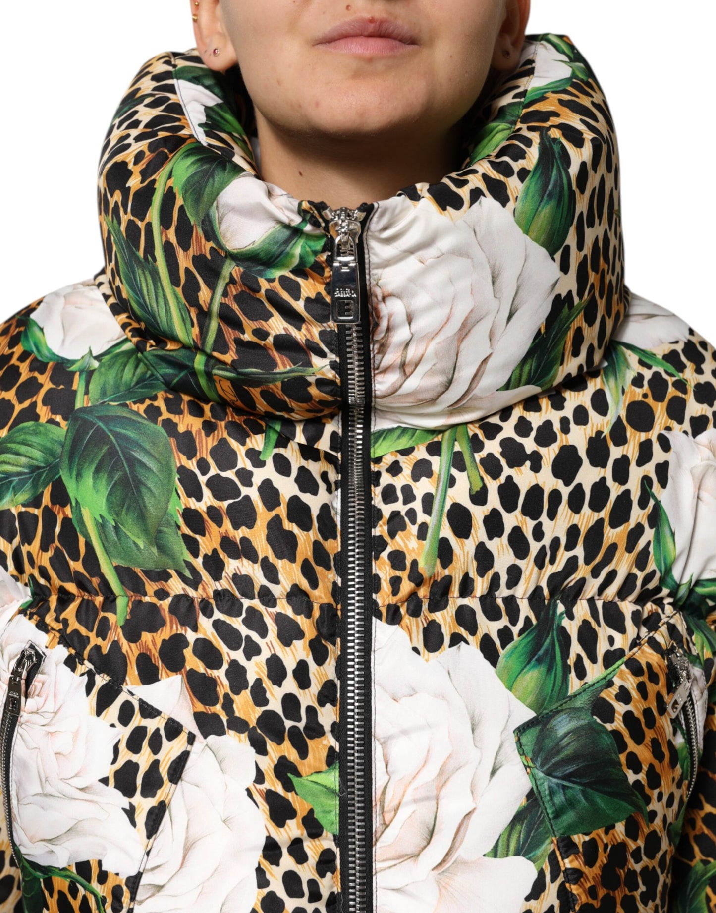 Multicolor Leopard Rose Puffer Quilted Jacket-Dolce & Gabbana-LabelTerrace.com