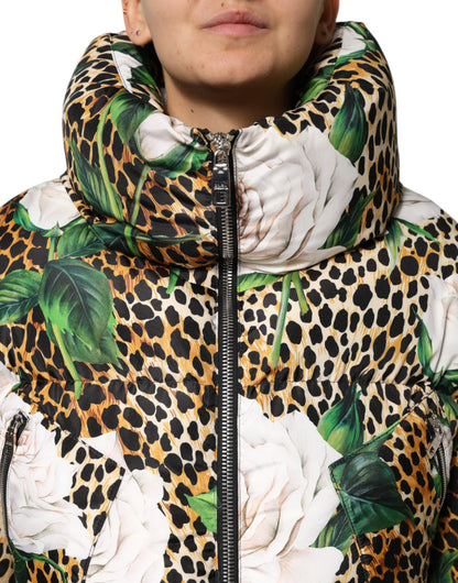 Multicolor Leopard Rose Puffer Quilted Jacket-Dolce & Gabbana-LabelTerrace.com