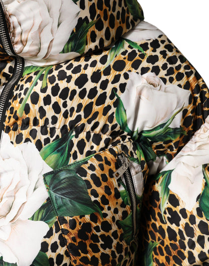 Multicolor Leopard Rose Puffer Quilted Jacket-Dolce & Gabbana-LabelTerrace.com