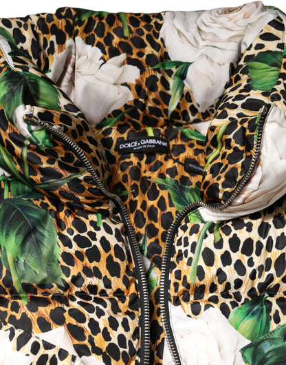 Multicolor Leopard Rose Puffer Quilted Jacket-Dolce & Gabbana-LabelTerrace.com