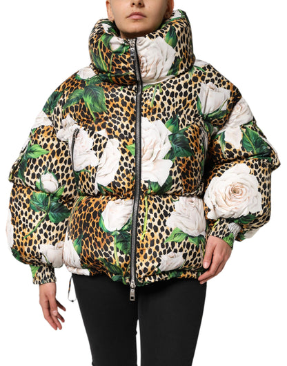 Multicolor Leopard Rose Puffer Quilted Jacket-Dolce & Gabbana-LabelTerrace.com
