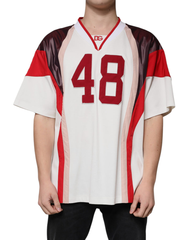 Multicolor Logo Jersey Cotton V-neck T-shirt-Dolce & Gabbana-LabelTerrace.com