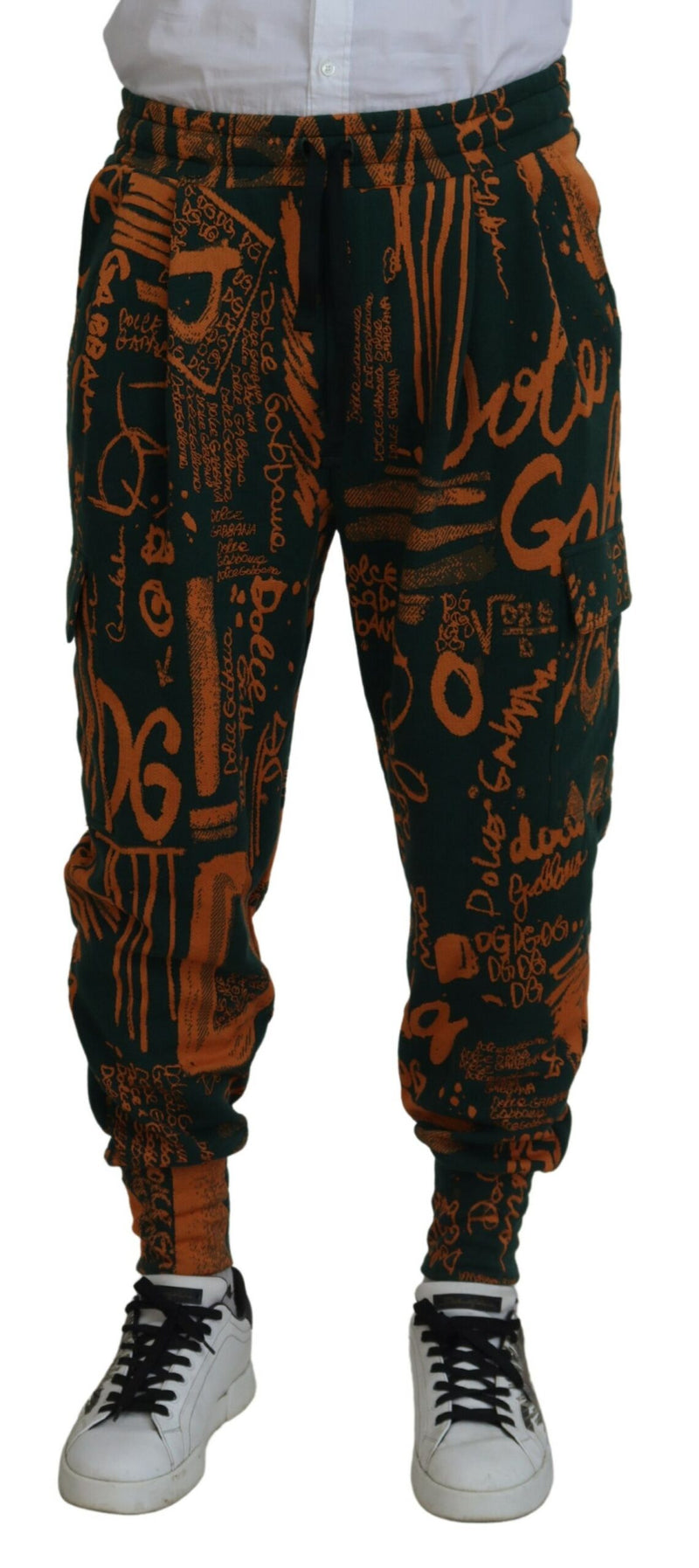 Multicolor Logo Print Silk Cargo Jogger Pants-Dolce & Gabbana-LabelTerrace.com