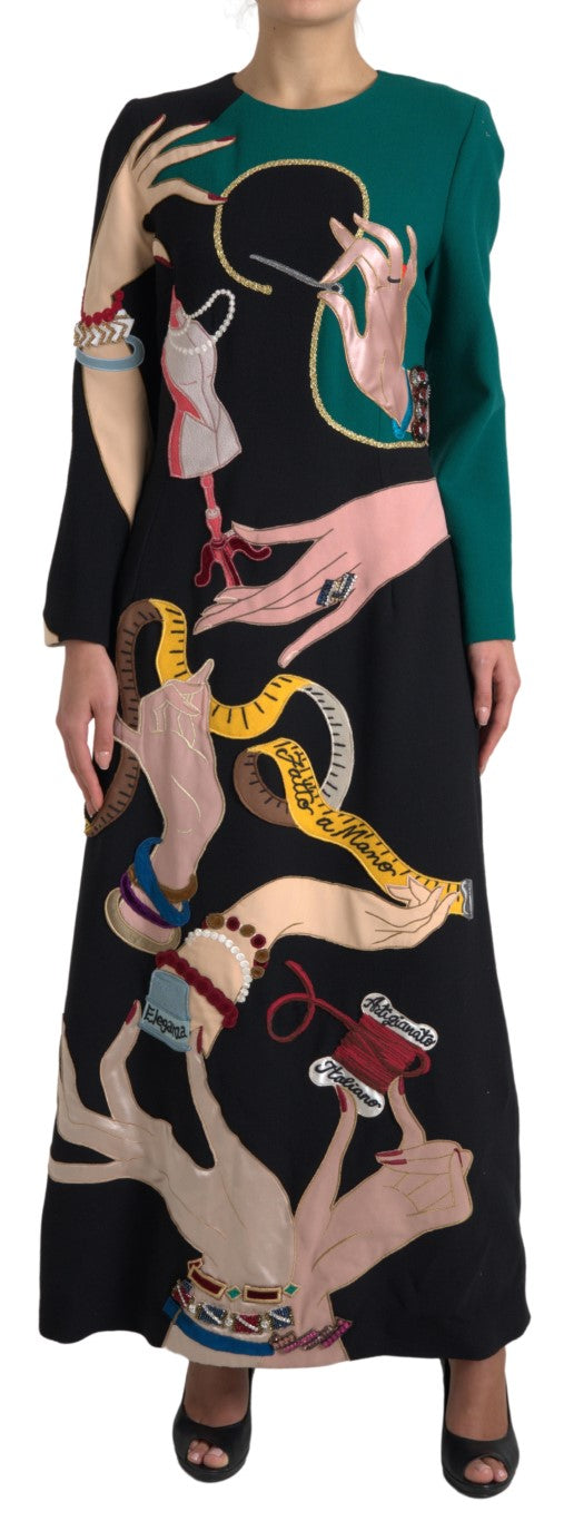 Multicolor Long Sleeves A-line Maxi Dress-Dolce & Gabbana-LabelTerrace.com