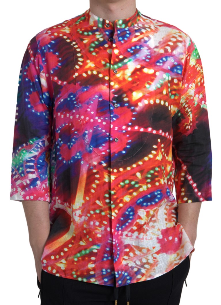 Multicolor Luminarie Print Linen Shirt-Dolce & Gabbana-LabelTerrace.com