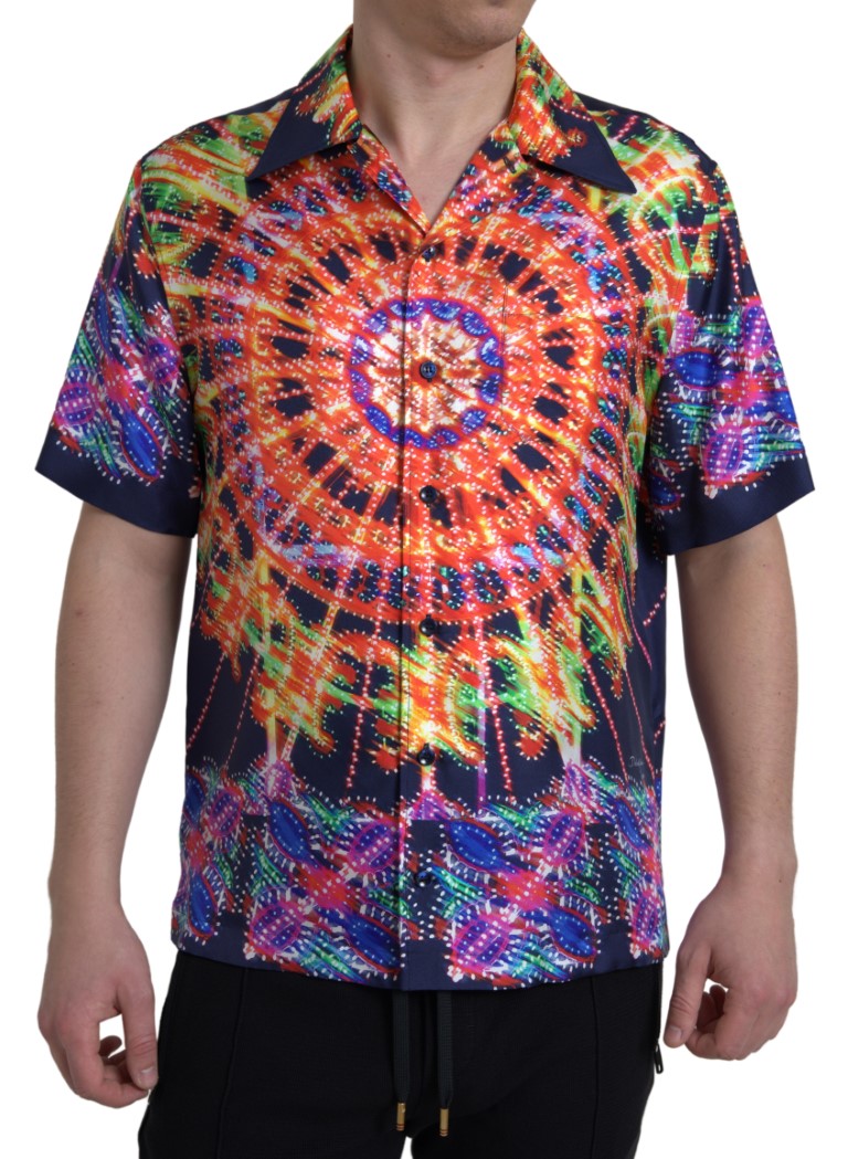 Multicolor Luminarie Print Men Shirt Silk-Dolce & Gabbana-LabelTerrace.com