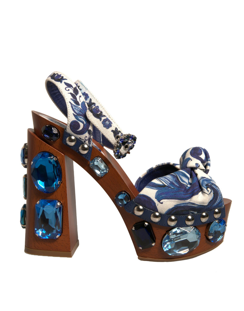 Multicolor Majolica Embellished Wedge Sandals Shoes-Dolce & Gabbana-LabelTerrace.com