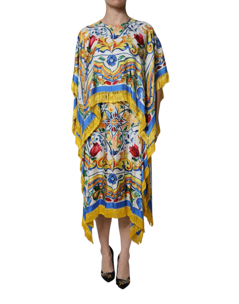 Multicolor Majolica Kaftan Short Sleeves Maxi Dress-Dolce & Gabbana-LabelTerrace.com