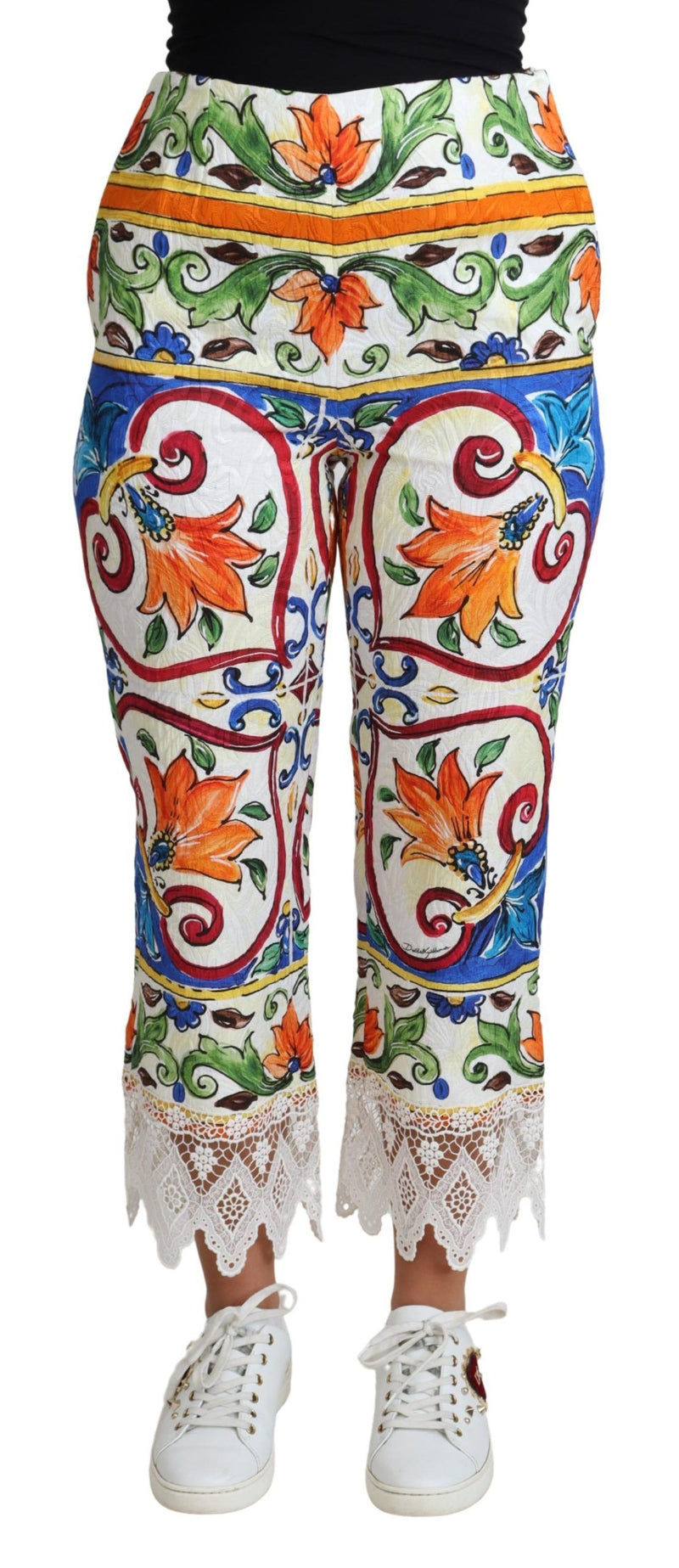 Multicolor Majolica Print Trouser Cotton Pants-Dolce & Gabbana-LabelTerrace.com