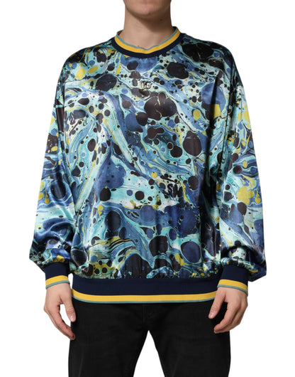 Multicolor Marble Print Pullover Sweater